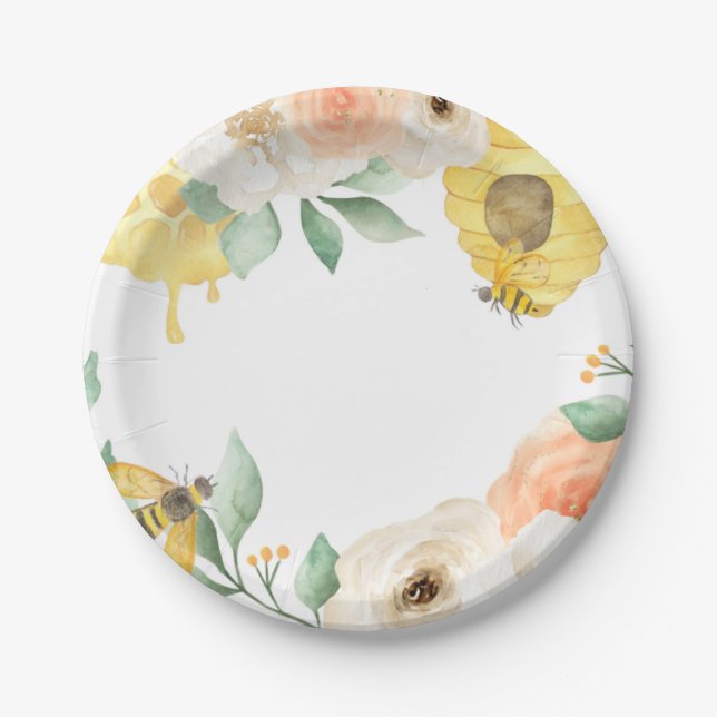 Plato De Papel Niños Cumpleaños, abeja, temática de abeja (Anverso)