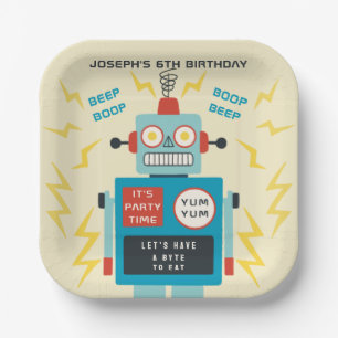 Plato De Papel Niños Cumpleaños Antique Robot