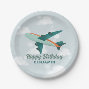 Plato De Papel Niños Cute Blue Travel Airplane Niños Cumpleaños