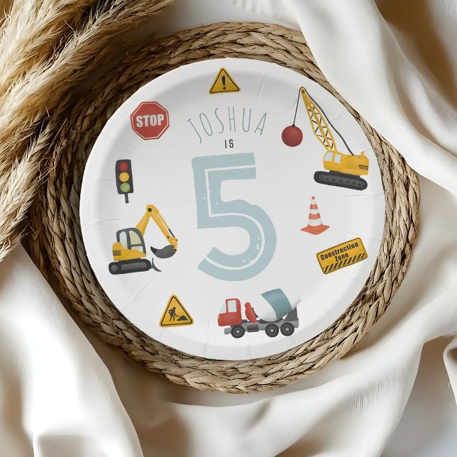 Plato De Papel Niños Cute Blue Vehículos de Construcción Niños Cu (Subido por el creador)