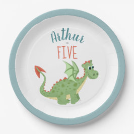 Plato De Papel Niños Cute Green Dragon Kids Birday