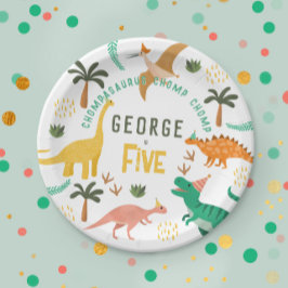 Plato De Papel Niños Cute Jungle Dinosaur T-Rex Niños 5º cumpleañ