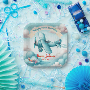 Plato De Papel Niños Cute Travel Airplane Niños Personalizado de 