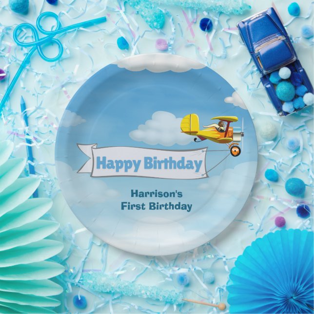 Plato De Papel Niños Cute Travel Airplane Niños Personalizado de  (Fiesta)
