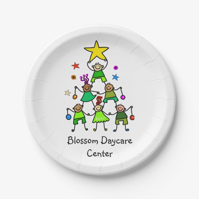 Plato De Papel Niños de árbol de Navidad personalizados (Anverso)