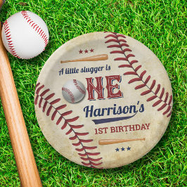 Plato De Papel Niños de Béisbol Vintage Primer Cumpleaños