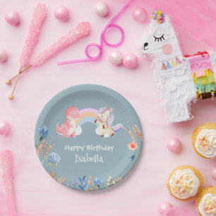 Plato De Papel Niños de cumpleaños de la flor de arco iris de Uni