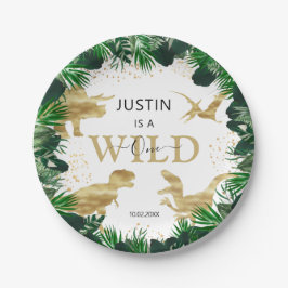 Plato De Papel Niños de Dinosaurios Cute Gold Cumpleaños Dino Tre