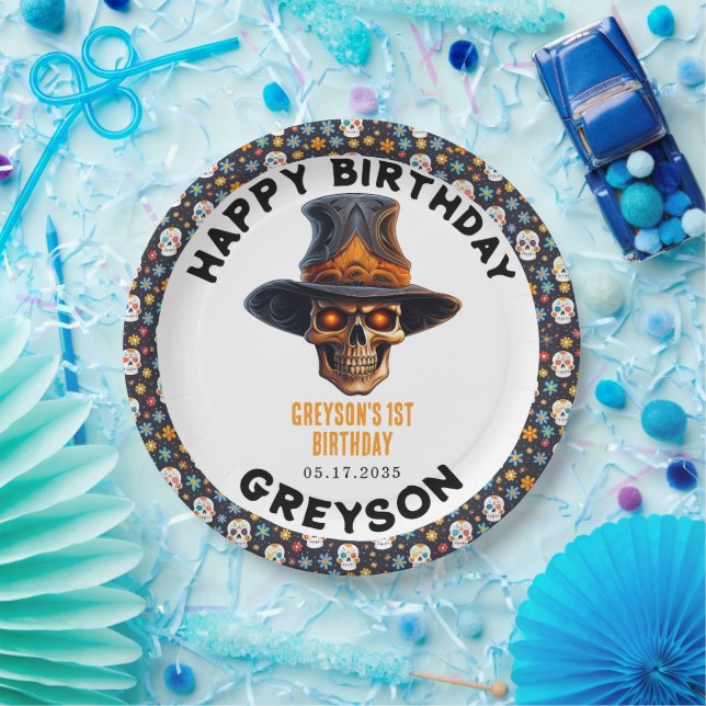 Plato De Papel Niños de Halloween cráneos disfraces Fiesta - lind (Fiesta)