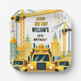 Plato De Papel niños de juegos Camiones de construcción simples 5