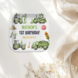 Plato De Papel Niños de la construcción Primer Fiesta de Cumpleañ