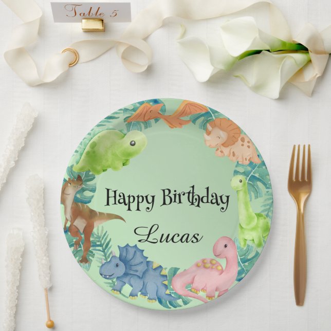 Plato De Papel Niños de la escuela de la selva de los dinosaurios (Boda)