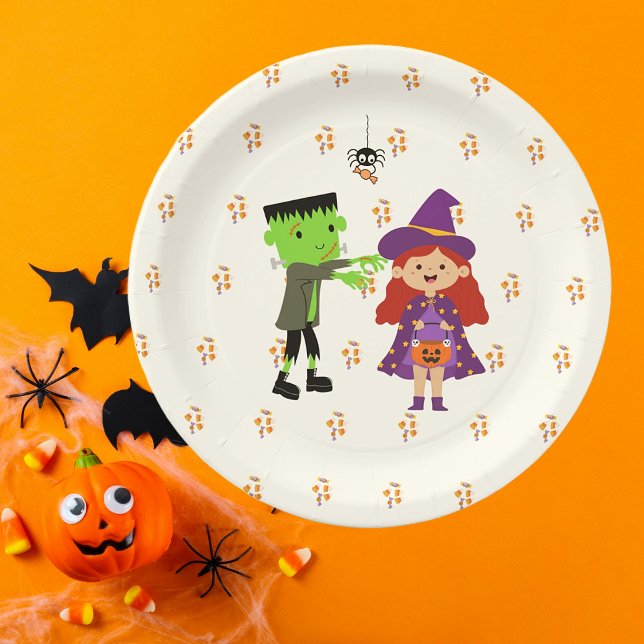 Plato De Papel Niños de maíz dulce Fiesta de disfraces de Hallowe (Cute Kids Halloween Party Small Paper Plate)