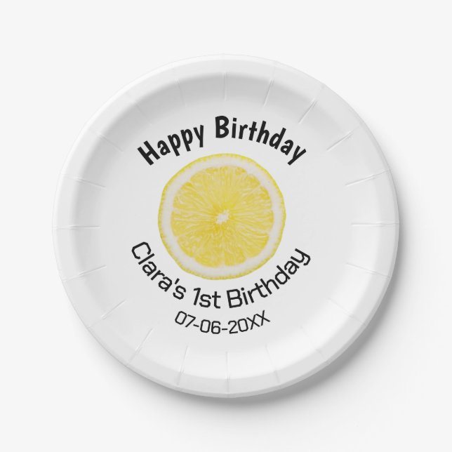 Plato De Papel Niños de primer cumpleaños limón de nacimiento agr (Anverso)