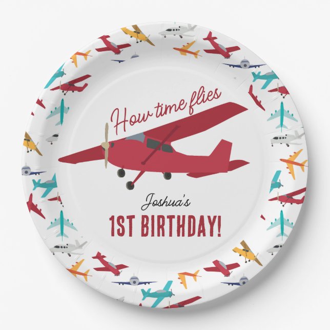 Plato De Papel Niños del avión Fiesta de cumpleaños 1° Moscas de  (Anverso)