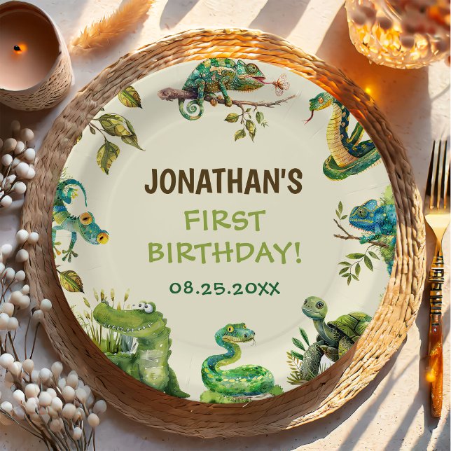 Plato De Papel Niños del reptil de la selva tropical Fiesta de cu (Subido por el creador)