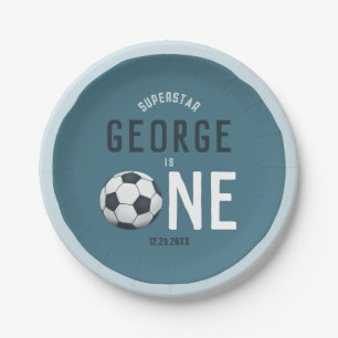 Plato De Papel Niños Deportes Azules Primer cumpleaños