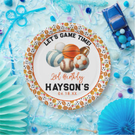 Plato De Papel Niños deportivos modernos fiesta de segundo cumple