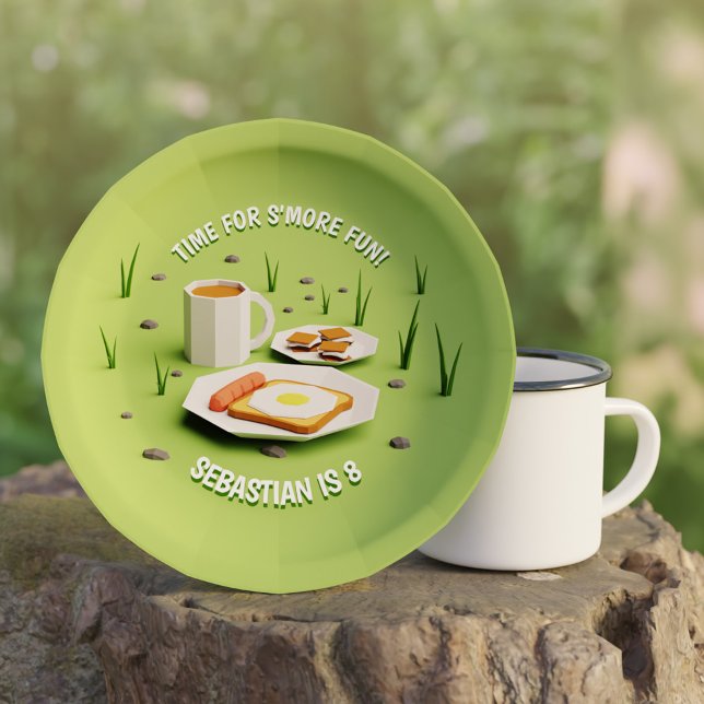 Plato De Papel Niños En Camping Más Fiestas De Cumpleaños Para Ni (Outdoors Boys S'more Camping Kids Birthday Party Paper Plates)