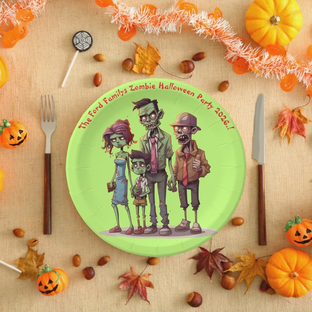 Plato De Papel Niños Familia Zombie Placa de papel de Halloween (Zombie Family Halloween Party Paper plate)