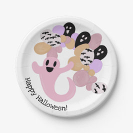 Plato De Papel Niños fantasmas rosados felices Halloween