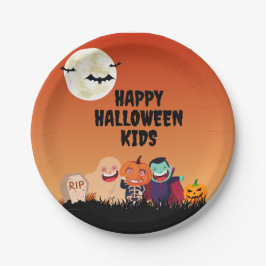 Plato De Papel Niños felices de Halloween
