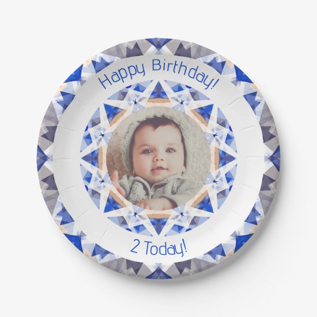 Plato De Papel Niños Feliz cumpleaños Vibrante Estrella Azul Edad (Anverso)