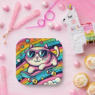 Plato De Papel Niños Fiesta de cumpleaños Personalizado de gatos