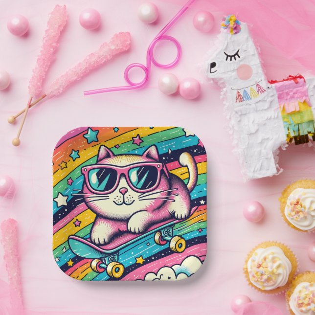 Plato De Papel Niños Fiesta de cumpleaños Personalizado de gatos (Fiesta)