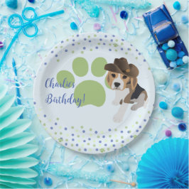 Plato De Papel Niños Fiesta Green Pawprint Gorra de Cachorros de 