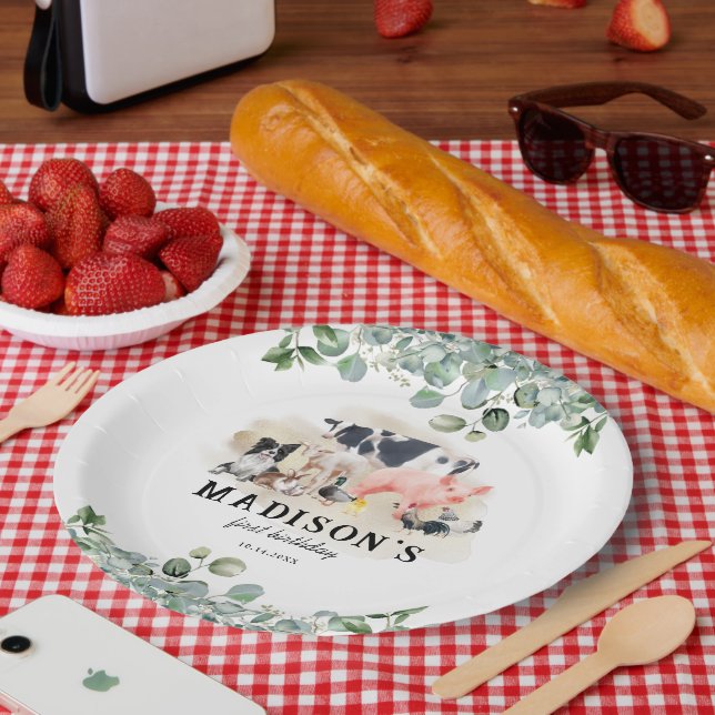 Plato De Papel Niños Fiestas de cumpleaños de animales de granja (Picnic)