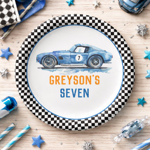 Plato De Papel Niños Guay Carreras Azul Niños de coches Cumpleaño