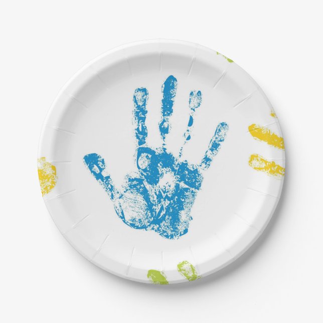 Plato De Papel Niños Handprints en pintura (Anverso)