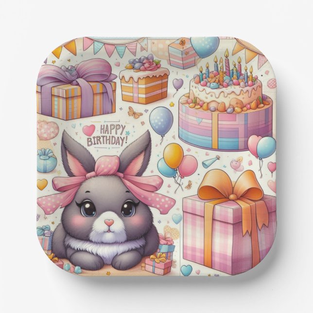Plato De Papel Niños Hermosos Bunny Birthday Party Plates (Anverso)