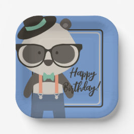 Plato De Papel Niños Hipster Mister Panda Bear Cumpleaños
