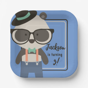 Plato De Papel Niños Hipster Mister Panda Bear Cumpleaños