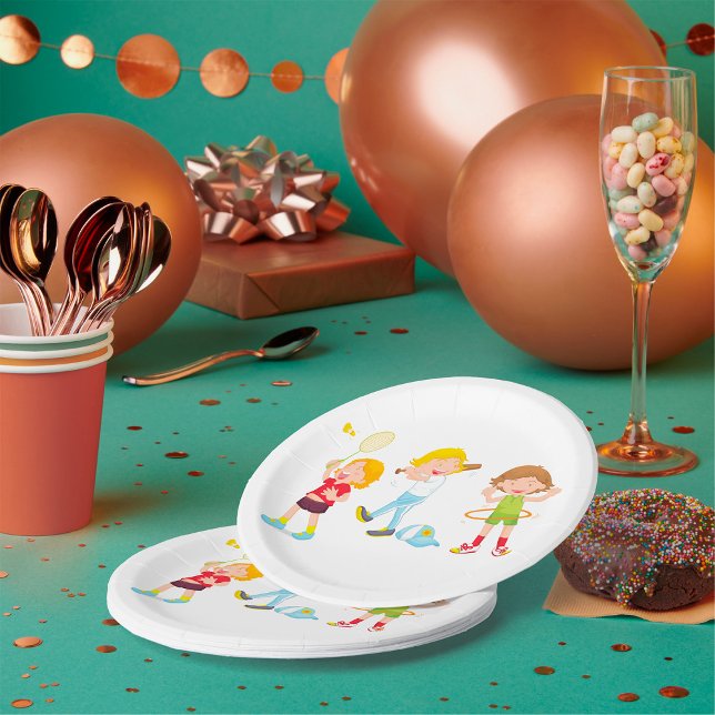 Plato De Papel Niños jugando al deporte (Subido por el creador)