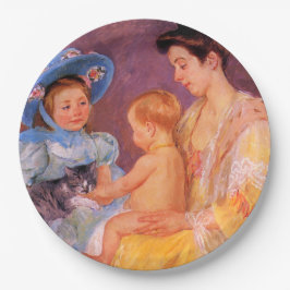 Plato De Papel Niños jugando con un gato (por Mary Cassatt)