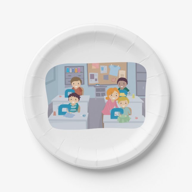 Plato De Papel Niños masticando clases de divertidos y aprendiend (Anverso)