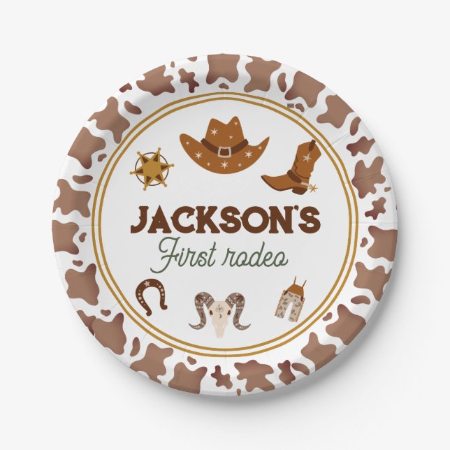 Plato De Papel Niños Mi primer novio de Rodeo Primer cumpleaños (Anverso)