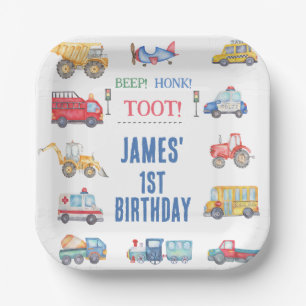 Plato De Papel Niños modernos transportan 1er cumpleaños