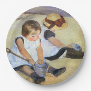 Plato De Papel Niños pequeños jugando en la playa (Mary Cassatt)