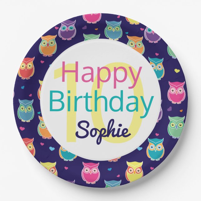 Plato De Papel Niños personalizados del patrón feliz cumpleaños d (Anverso)