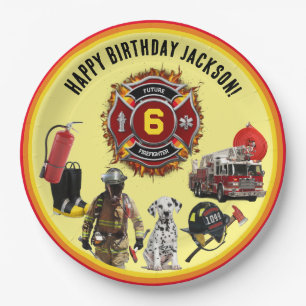 Plato De Papel Niños Personalizan la edad y el nombre del bombero