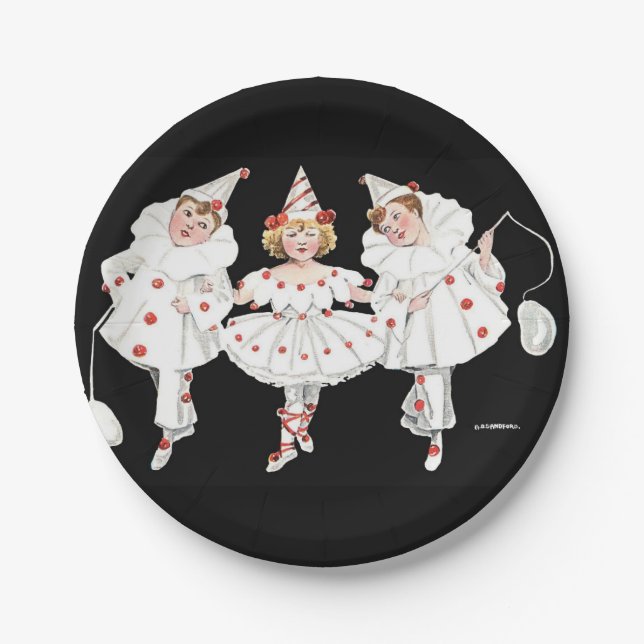 Plato De Papel Niños Pierrot Clown Placas de Cumpleaños (Anverso)