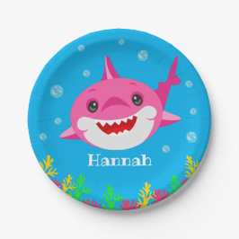 Plato De Papel Niños Pink Shark Personalizado Cumpleaños