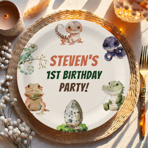 Plato De Papel Niños Reptiles Fiesta de cumpleaños