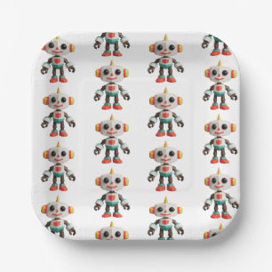 Plato De Papel Niños Robot Personalizables