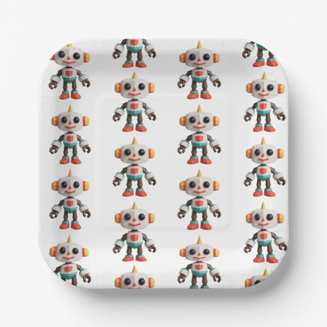 Plato De Papel Niños Robot Personalizables (Anverso)