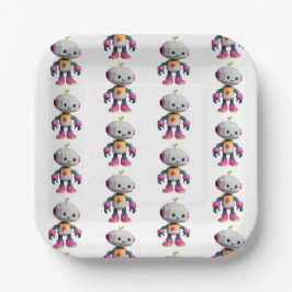 Plato De Papel Niños Robot Personalizables